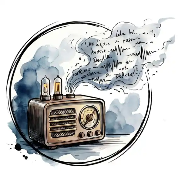 Radio vintage avec ondes sonores, symbolisant la voix critique intérieure